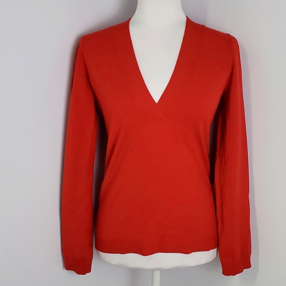 Theory Red Wool Blend V-Neck Sweater